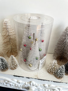White Bottle Brush Trees with Ornaments Set