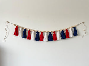 4th of July Red, White and Blue Sparkly Yarn Tassel Garland