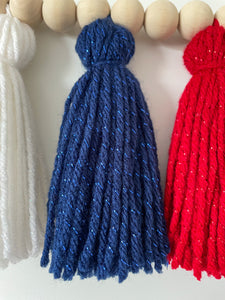 4th of July Red, White and Blue Sparkly Yarn Tassel Garland