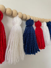 Load image into Gallery viewer, 4th of July Red, White and Blue Sparkly Yarn Tassel Garland