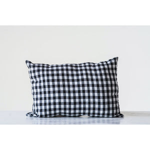 20" L x 14" H Cotton blend pillow in black and white gingham