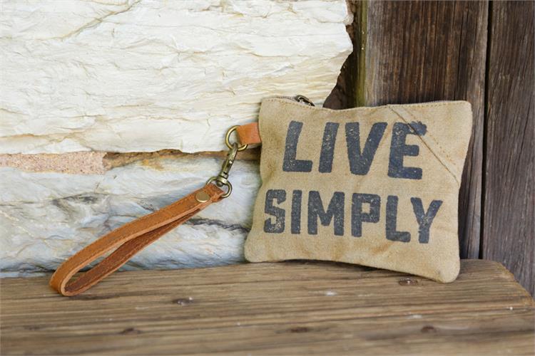 Canvas and leather Live simply wristlet