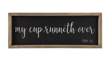 wood framed wall decor cup runneth over