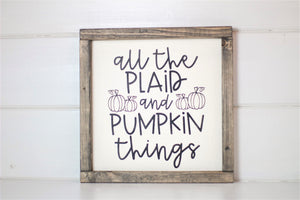 Plaid & Pumpkin Wood Sign