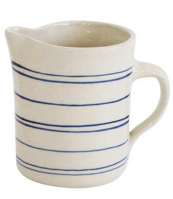 blue white striped stoneware pitcher